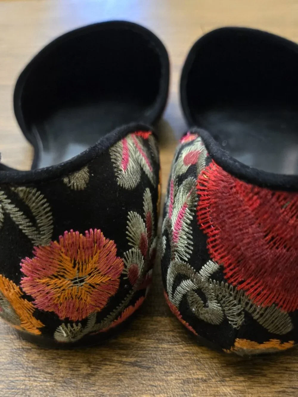 MIA Caroline Floral Embroidered d'Orsay Pointed Toe Flats on Black Background